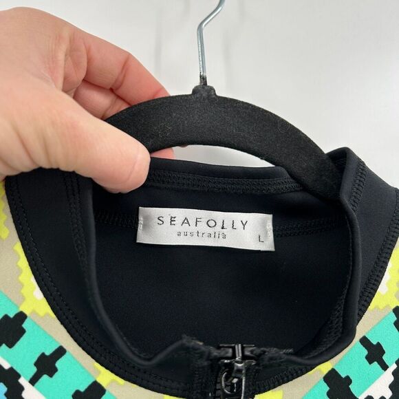 SEAFOLLY Women's Black Teal Green Standard Kasbah Scuba Sunvest Rashguard Large - Picture 6 of 7